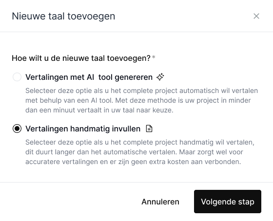 low fidelity modal nieuwe taal toevoegen