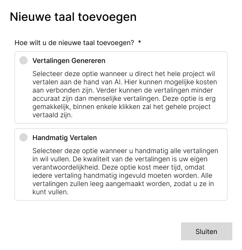 wireframe modal nieuwe taal toevoegen
